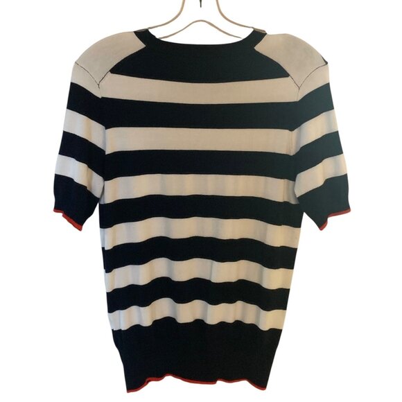 ZARA KNIT White + Black Striped Short Sleeve Crewneck Women's Sweater Medium - Picture 7 of 8